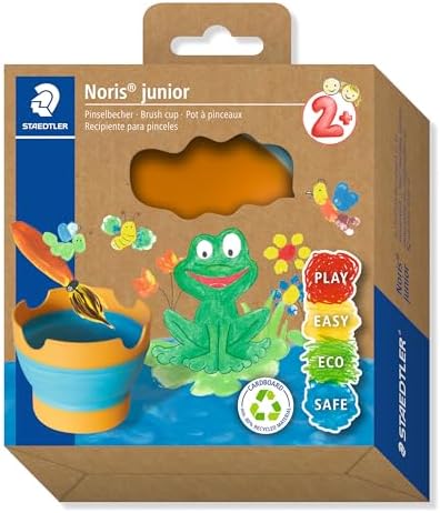 STAEDTLER 8767 40 BK Noris Junior Collapsible Non-Spill Water Paintbrush Cup for Toddlers Aged 2+ (Pack of 1), Blue & Yellow STAEDTLER