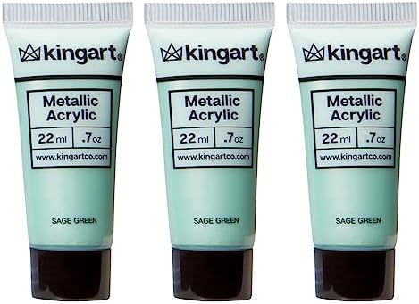 KINGART 502-110 PRO Artist Quality METALLIC SAGE GREEN Acrylic Paint, 22ml (0.74oz) Tubes, 3 Pack - Set (66ml Total), Metallic Sage Green Kingart