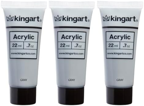 KINGART 500-144 PRO Artist Quality GRAY Acrylic Paint, 22ml (0.74oz) Tubes, 3 Pack - Set (66ml Total), Gray Kingart