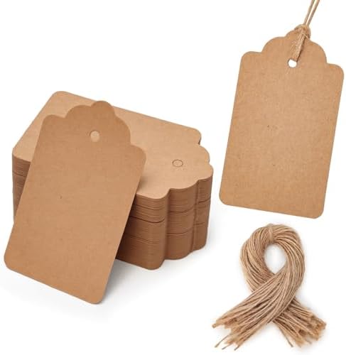 SallyFashion 100pcs Kraft Paper Gift Tags with String, Blank Gift Bags Tags Price Tags(Brown) SallyFashion