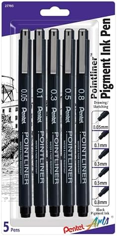 Набор рисовальных ручек Pentel Arts Pointliner, 5 шт., разные размеры, черные чернила Pentel