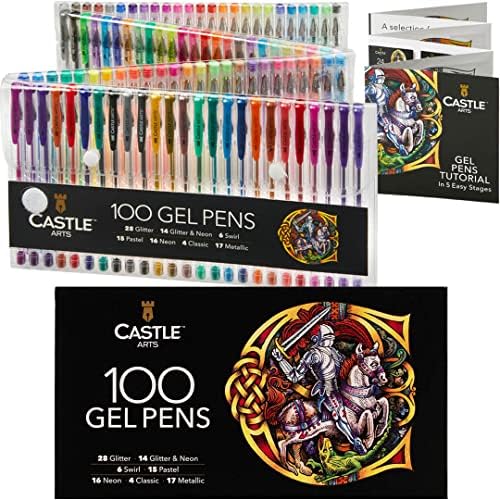 Набор из 100 гелевых ручек для взрослых от Castle Art Supplies | Для рисования, скрапбукинга и ведения журналов – яркие цвета и удивительные эффекты. Castle Art Supplies