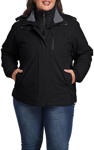 wantdo Women's 3 in 1 Plus Size Winter Coats Waterproof Ski Jacket Hooded Snowboarding Jacket Wantdo