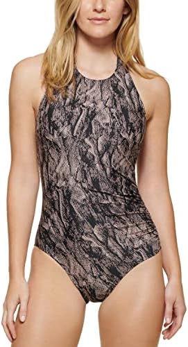 Calvin Klein Women's Printed Halter One Piece Swimsuit Black Size 4 Calvin Klein