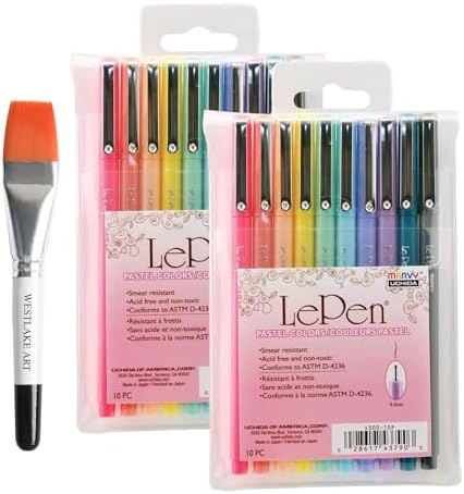 Le Pen Pastel Colors Set, 3.2 Ounces - Bundle With Watercolor Paint Brush, 10 Vibrant Precision Point Pens & Comfortable Grip For Journaling, Scrapbooking, [Pack Of 2] Westlake art