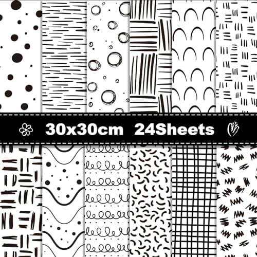 Набор из 24 листов черно-белой ручной бумаги 30х30 см для скрапбукинга и упаковки подарков Bolsome