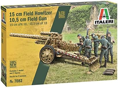 IT7082 1/72 World War II German Forces 5.9 inches (15 cm) sFH 18 Grenade Cannon, 4.1 inches (10.5 cm) sK 18 Grenders, 2 in 1 Artillery Figure Included Plastic Model Italeri