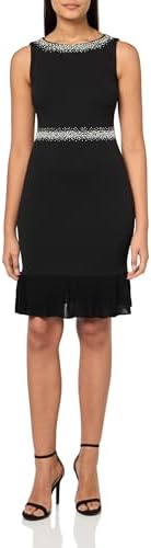 KARL LAGERFELD Women's Pearl Trim Sleeveless Round Neck Sheath Dress Karl Lagerfeld