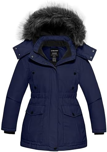 wantdo Girl's Winter Coat Warm Fleece Puffer Jacket Waterproof Parka with Faux Fur Hood Wantdo