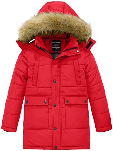 wantdo Boys' Winter Coat Long Puffer Jacket Warm Parka with Removeable Faux Fur Hood Wantdo