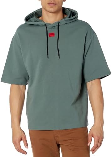 HUGO Men's Square Logo Short Sleeve Hooded Sweatshirt Hugo