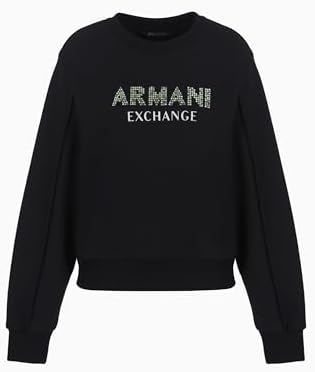 Женское худи с круглым вырезом и логотипом из страз от A|X Armani Exchange, выполненное из американского френч терри A｜X Armani Exchange