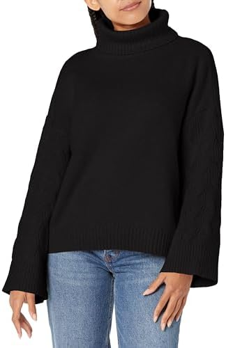 Armani Exchange Women's Wool Blend Cable Knit Loose Fit Turtleneck Sweater A｜X Armani Exchange