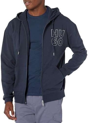 HUGO Men's Stacked Logo Zip Up Hooded Jacket Hugo