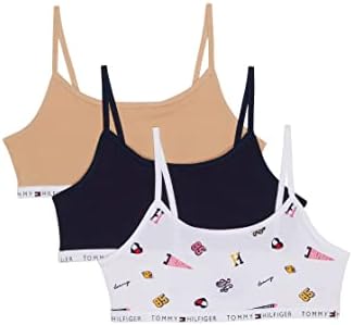 Tommy Hilfiger Girl's Monogram Bra 3-Pack (Little Kids/Big Kids) White X-Large (16 Big Kid) Tommy Hilfiger