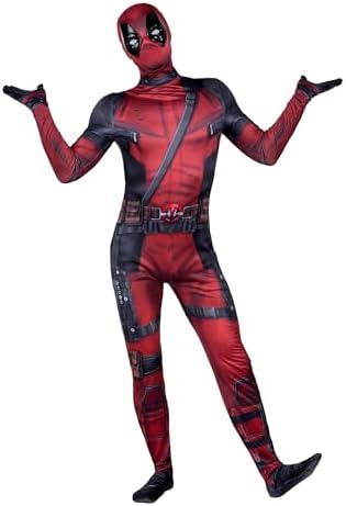 MARVEL Deadpool Official Adult Deluxe Zentai Halloween Costume - Stretch Spandex with Wrist Slits Jazwares Costume Play