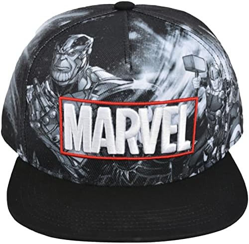 Concept One Marvel The Avengers and Thanos Baseball Hat, Flat Brim Adult Adjustable Snapback Ball Cap, Black, One Size Concept One