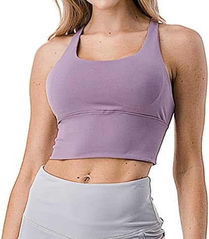 Jvini Women's Medium Support Sports Bra - Strappy Crossover Longline Cropped Tops with Removable Cup for Yoga Workout Running Jvini