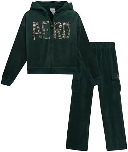 AEROPOSTALE Girls' Sweatsuit Set - 2 Piece Zip Up Hoodie Sweatshirt and Flare Cargo Pants - Girls' Activewear Set (4-12) Aeropostale