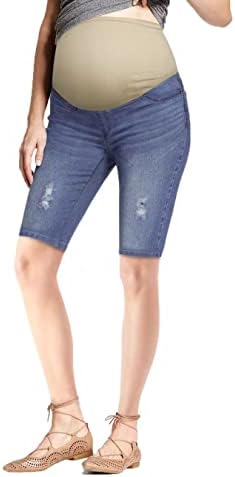 Hybrid & Company Women's Maternity Denim Shorts Over The Belly Comfy Skinny Bermuda Jeans Hybrid & Company