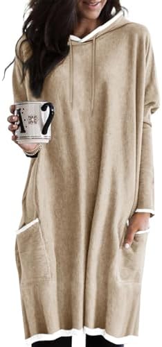 Dokotoo Women's Long Sleeve Hoodie Dress 2024 Pullover Fall Tops Sweatshirt Dress with Pockets Dokotoo