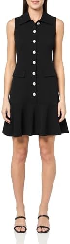 KARL LAGERFELD Women's Embellished Buttons Sleeveless Collared a Line Dress Karl Lagerfeld