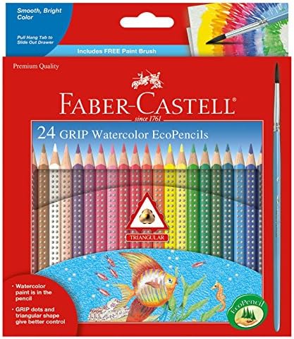 Faber-Castell Grip Watercolor EcoPencils: 12 Watercolor Pencils with Brush, Watercolor and Colored Pencil Set, Art Supplies for Kids Faber-Castell