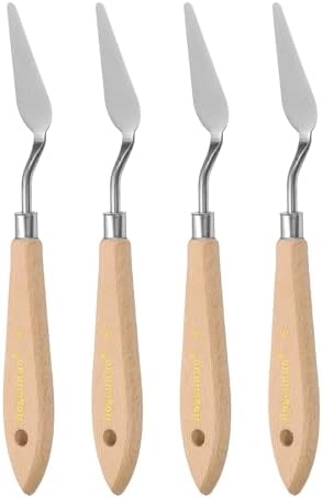 HARFINGTON 4pcs 2# Painting Palette Knife Pointy Stainless Steel Art Spatula Painting Pallet Knives Scrapers Tools with Plastic Handle for Acrylic Oil Canvas Mixing Spreading Harfington