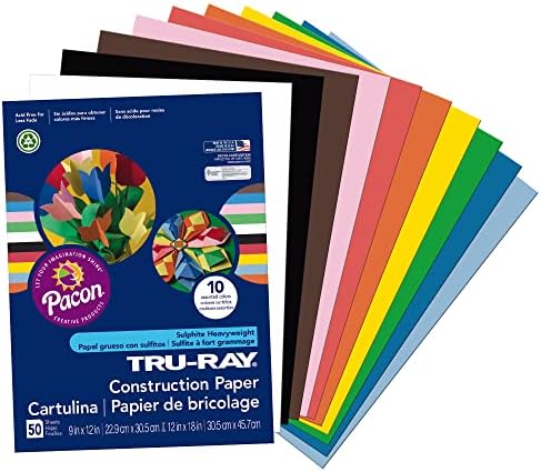 Картон для творчества Tru-Ray®, из 50% переработанных материалов, различные цвета, 23 см x 30 см, упаковка из 50 листов Pacon