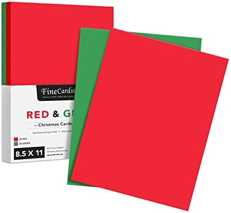 Holiday Christmas Colored Card Stock Paper, Red & Green 8.5 x 11" Cardstock for Greeting Cards, Art & Crafts, Invitations | 65lb Cover, Printer Compatible | 25 Red, 25 Green (50 Sheets Total) S Superfine Printing