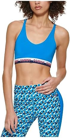 Tommy Hilfiger Sport Womens Logo Fitness Sports Bra Blue S Tommy Hilfiger