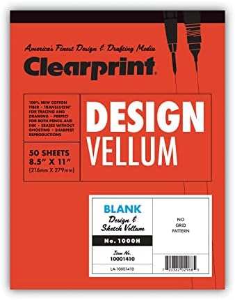 Clearprint 1000H Design Vellum Pad, 16 lb, 100% Cotton, 8-1/2 x 11 Inches, 50 Sheets, Translucent White, 1 Each (10001410) (4) Clearprint