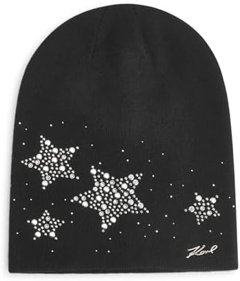 Karl Lagerfeld Paris Women's Star Power Karl Beanie (Not Slouchy) Hat, Black Karl Lagerfeld