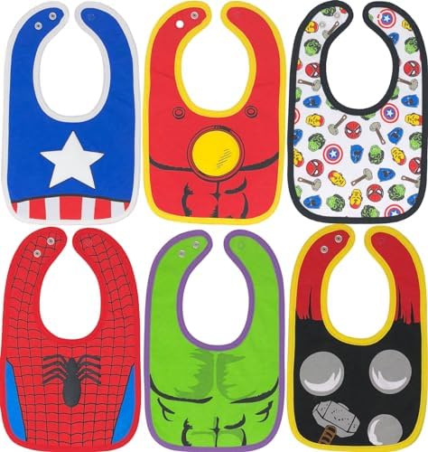 Marvel Avengers Hulk Spider Man Thor Iron Man Captain America 6 Pack Bibs One Size Marvel