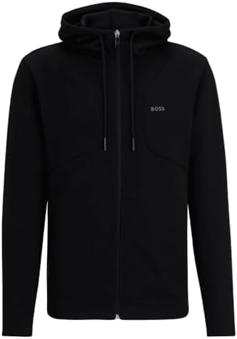 BOSS Men's Saggy 1 Black Cotton Full Zip Hoodie Sweatshirt Boss