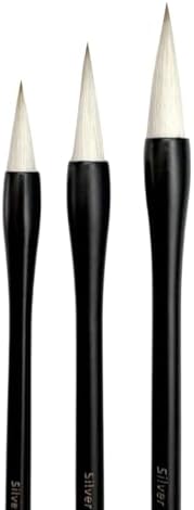 Michael Solovyev Signature Silver Calligraphy Brush Set - Premium Watercolor Brushes, Solid Wood Handle, Mixed Natural Hair | 3 Sizes (#2b, #4b, #6) | (Black) WatercolorOnline.com