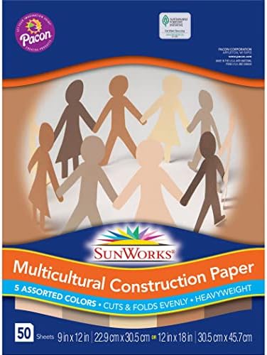 SunWorks, PAC9509, Multicultural Construction Paper, Pack of 25, 50 Sheets/Pack, Sold As 1 Carton Pacon