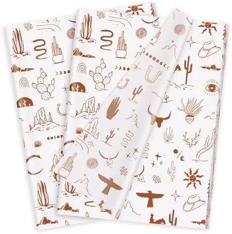 JarThenaAMCS 100 Sheets Western Cowboy Tissue Paper Wild West Rodeo Gift Wrapping Paper Brown DIY Art Craft Tissue for Birthday Holiday Cowgirl Party Decor Supplies, 13.7 x 19.6 Inch JarThenaAMCS