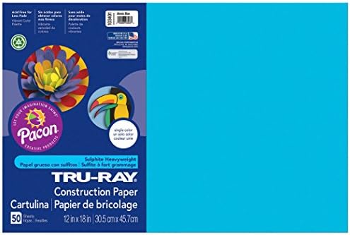 Tru-Ray Construction Paper, Atomic Blue, 12" x 18", 50 Sheets Per Pack, 3 Packs Pacon