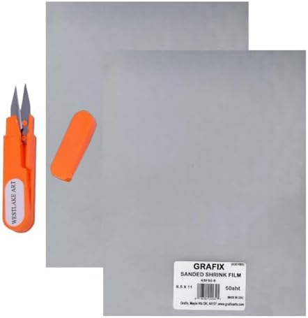 Westlake art Grafix Shrink Film, 1lb, 8.5x11, 50 Count, Sheets for Creative Crafts, Bundle with Embroidery Scissors, Shrinking Sheets for Jewelry & Decorations, Easy Heat Shrink Art Sheets [Pack of 2] Westlake art