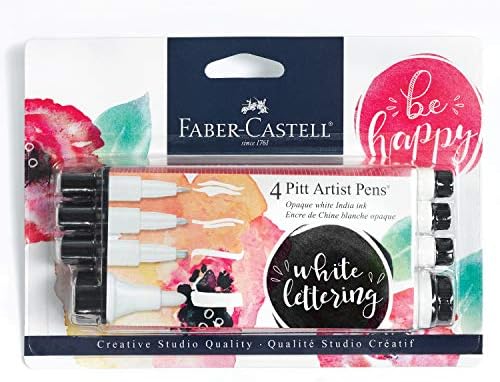 Faber-Castell White Pitt Artist Pen Set - 4 Opaque White India Ink Artist Markers - Lettering and Illustration Marker Set Faber-Castell