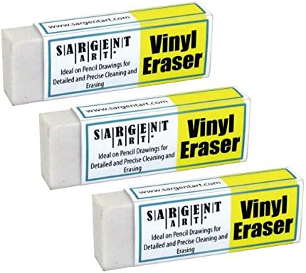 Sargent Art Plastic Set Vinyl Erasers, (3 Pack), Sleeve Included, Easy to Use, No Stains, Flexible, Broad Range of Use. Sargent Art