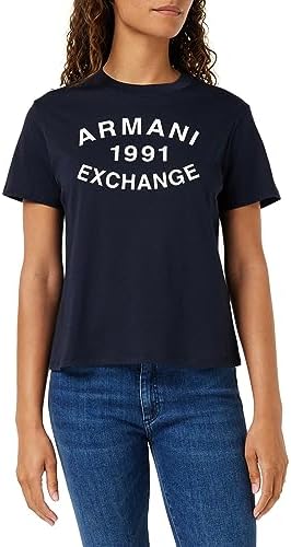 Облегающая женская хлопковая джерси-футболка A|X Armani Exchange с логотипом 1991 на круглом вырезе A｜X Armani Exchange