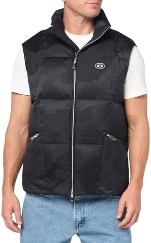 Armani Exchange Mens Zip Up Camo Jacquard Puffer Vest A｜X Armani Exchange