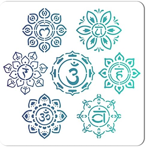 GORGECRAFT 30x30cm Chakra Stencils Templates 7 Styles Flower Pattern Large Square Stencils Reusable Plastic Sign for Painting on Wood Wall Scrapbook Card Floor Canvas Drawing Tool DIY Decor Crafts Gorgecraft