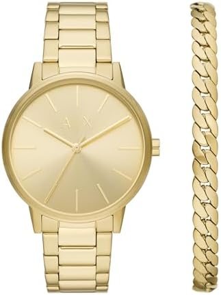 A|X Armani Exchange Three-Hand Gold-Tone Stainless Steel Watch and Bracelet Gift Set (Model: AX7144SET) A｜X Armani Exchange