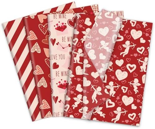 JarThenaAMCS 80 Sheets Valentine's Day Tissue Paper Red Love Letter Heart Cupid Gift Wrapping Paper Decorative Art Paper for Bridal Shower Wedding Party DIY Crafts, 14 x 20 Inch JarThenaAMCS