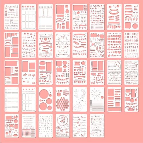 38 Pcs Journal Stencils Planner Stencils for Painting DIY Season Drawing Templates for Notebook Diary Scrapbook Journal 5.1" X 7.9" Abeillo