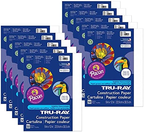 Tru-Ray® Construction Paper, White, 9" x 12", 50 Sheets Per Pack, 10 Packs Tru-Ray