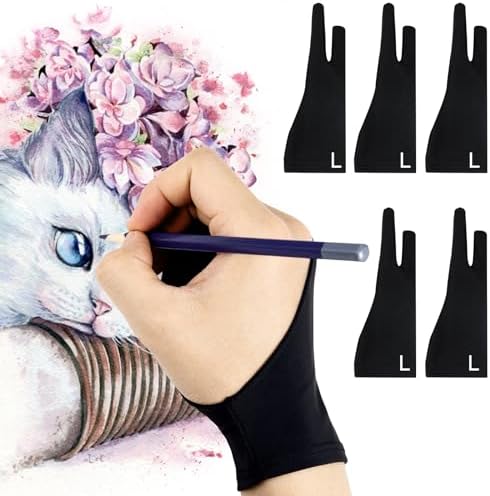 Falling in Art 5 Pack Drawing Gloves with Two Fingers, Digital Artist Gloves for Left and Right Hand, Soft Art Gloves for Graphic Drawing Tablets, iPads, Monitors and Paper Sketching, S Falling in Art